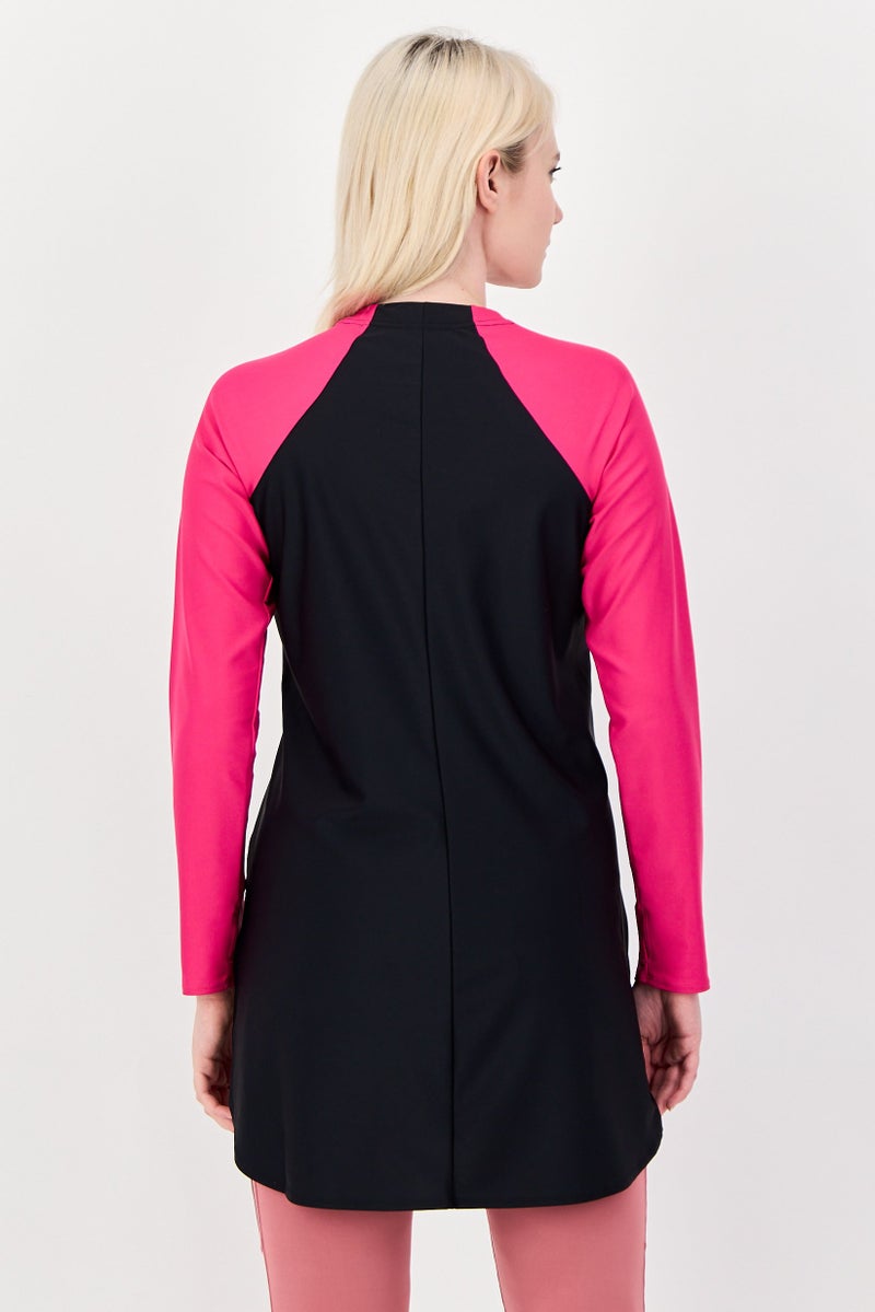 Nike Women Brand Logo Long Sleeve Swim Tunic Top, Black - Image 2